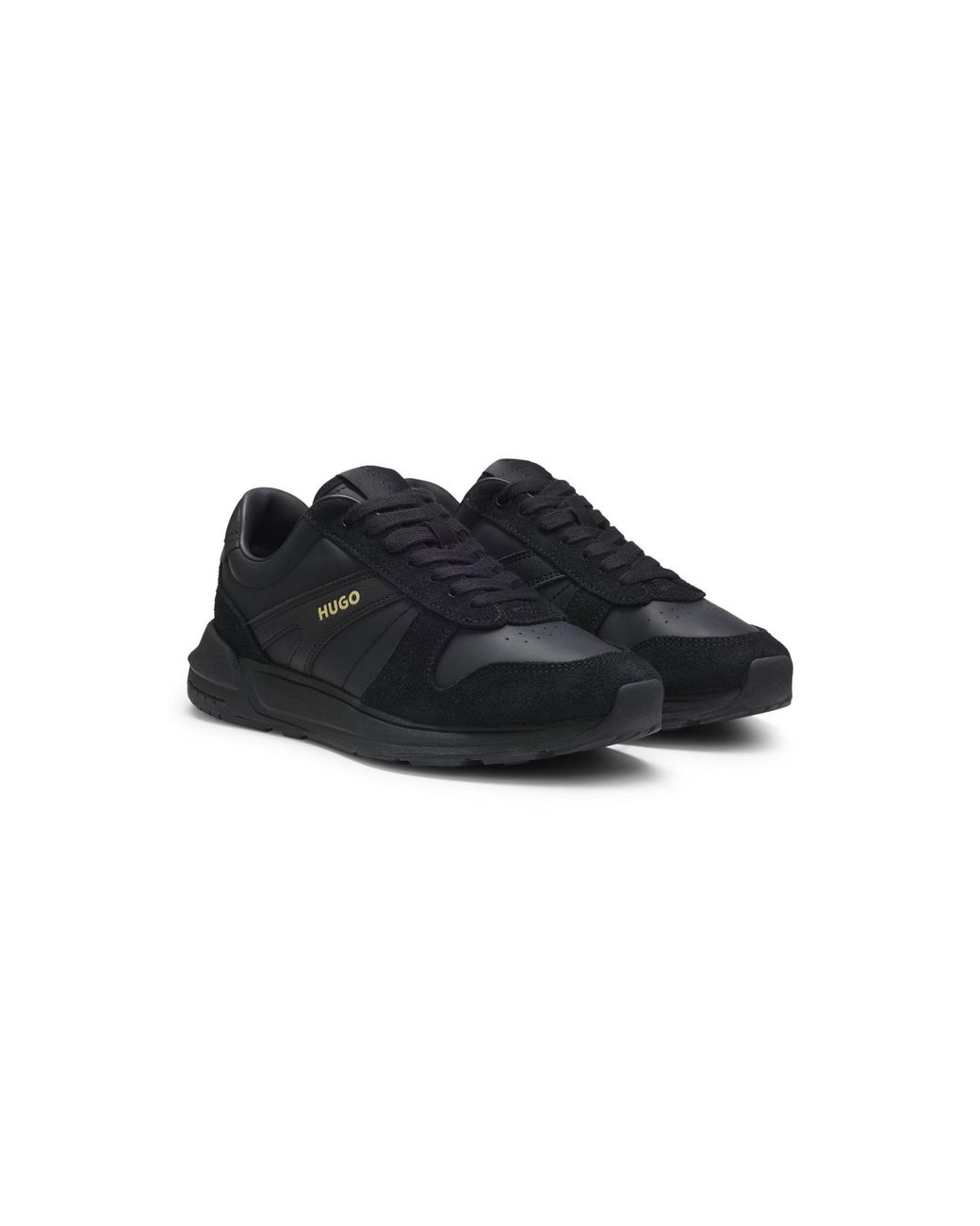 HUGO Black Suede Trainers With-Tone Foiled Logo for men