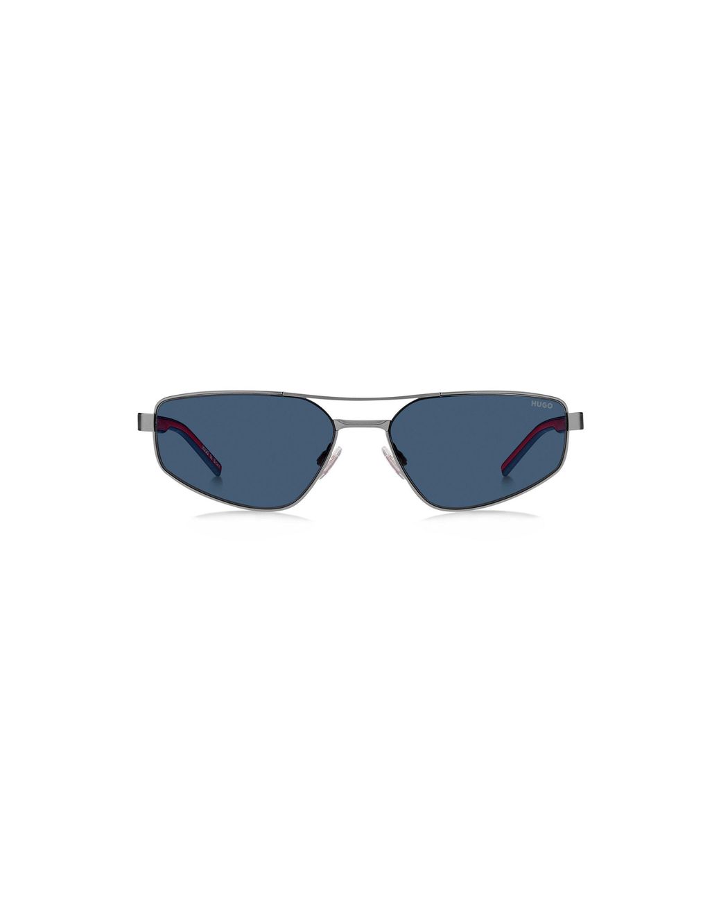 HUGO Blue Double-Bridge Sunglasses With Cut-Out Logo for men