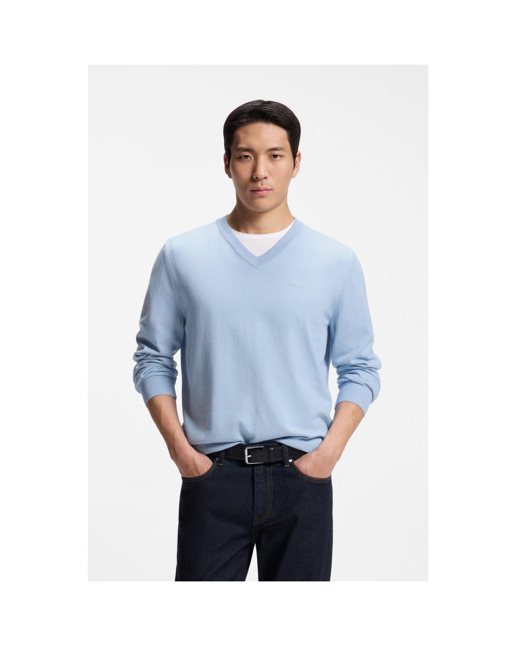 Boss Blue V-Neck Cotton Sweater for men
