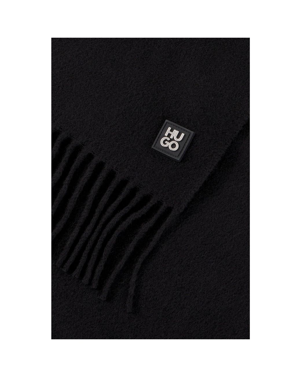 HUGO Black Fringed Scarf for men