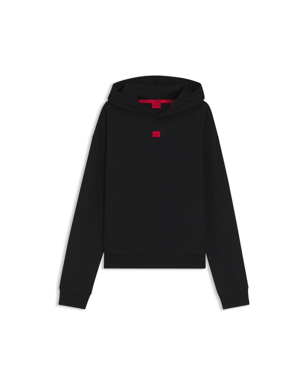 HUGO Black Stretch-Jersey Hoodie With Logo Label