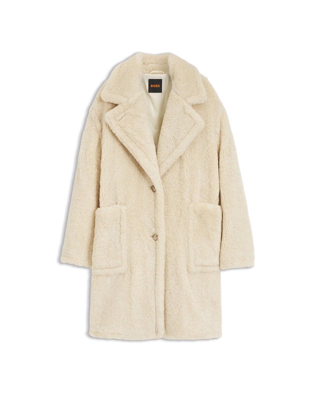 Boss White Teddy Coat With Adjustable Collar