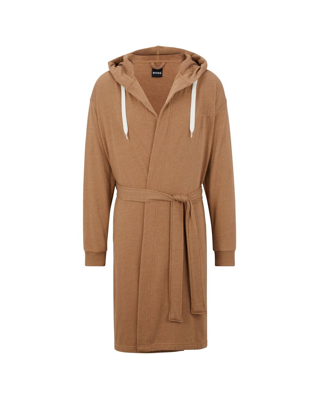 Boss Brown Hooded Dressing Gown With Logo-Print Sleeves