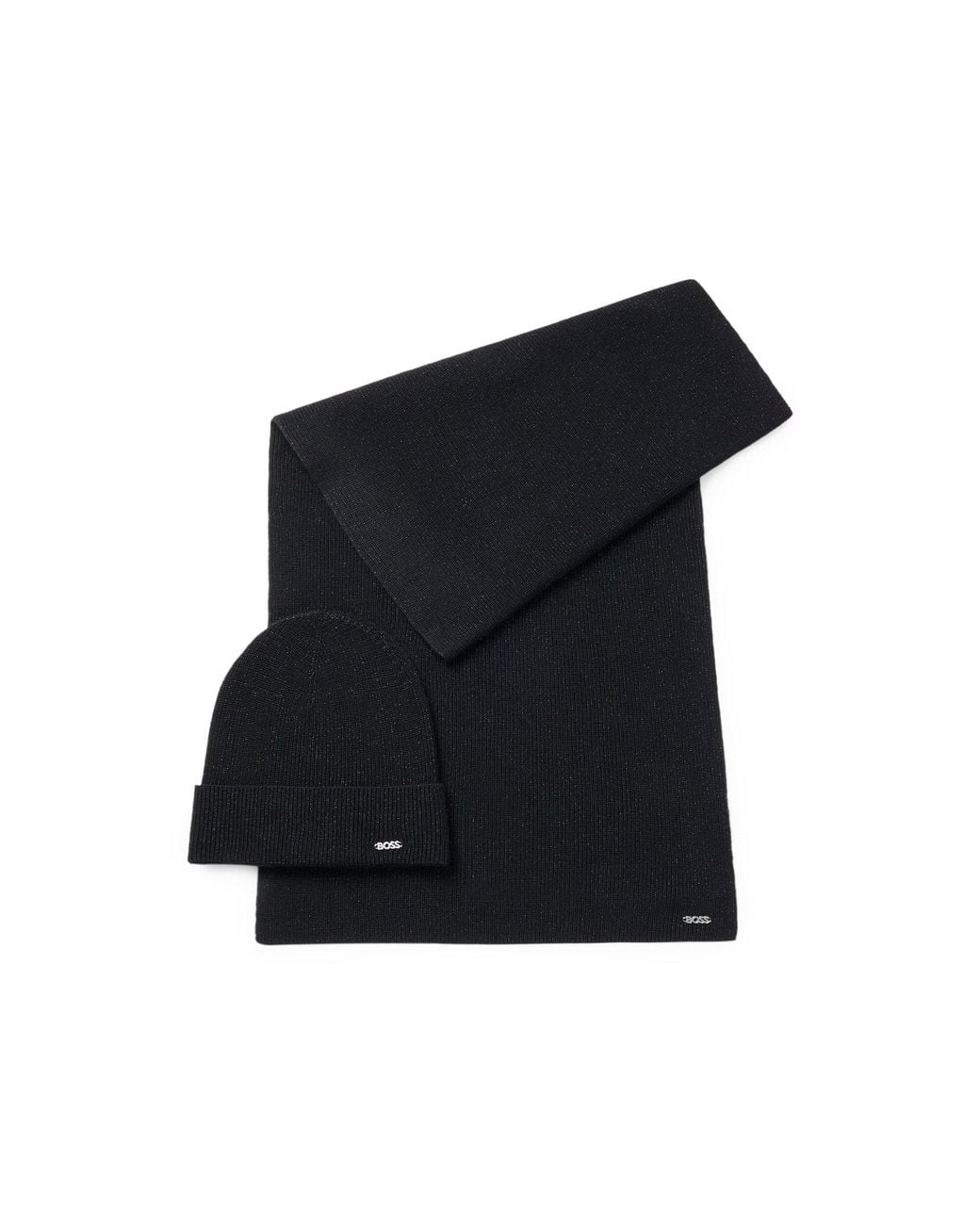 Boss Black Glittery-Effect Beanie Hat And Scarf Gift Set