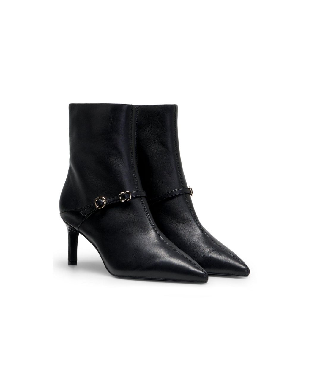 HUGO Black Leather Ankle Boots With A Logo Buckle
