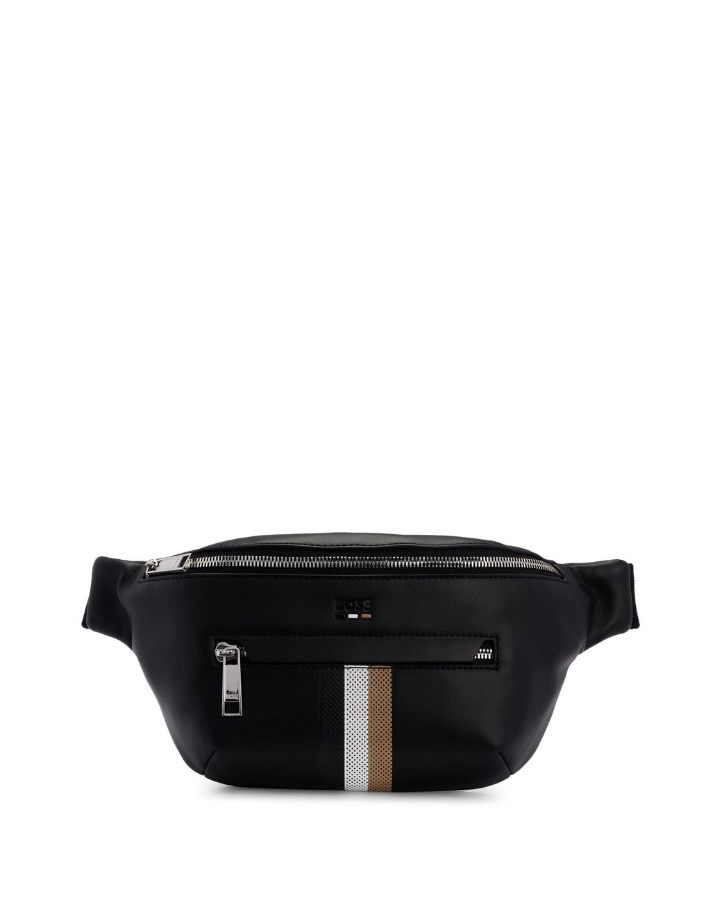 BOSS Fauxleather Belt Bag With Signaturestripe Trim in Black for Men