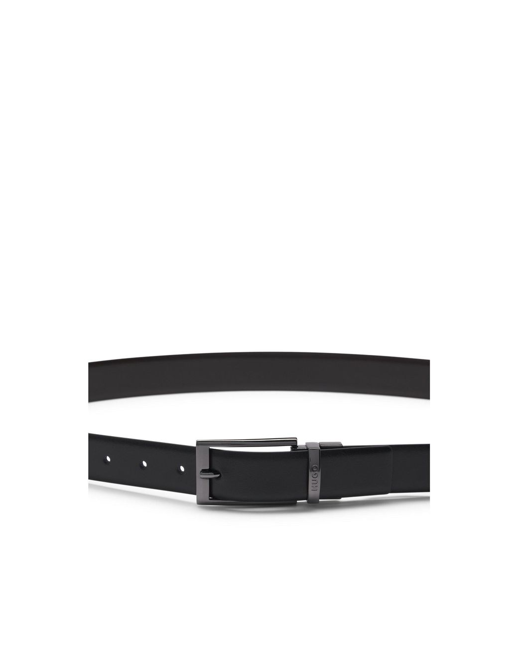 HUGO Black Reversible Leather Belt With Branded Keeper for men