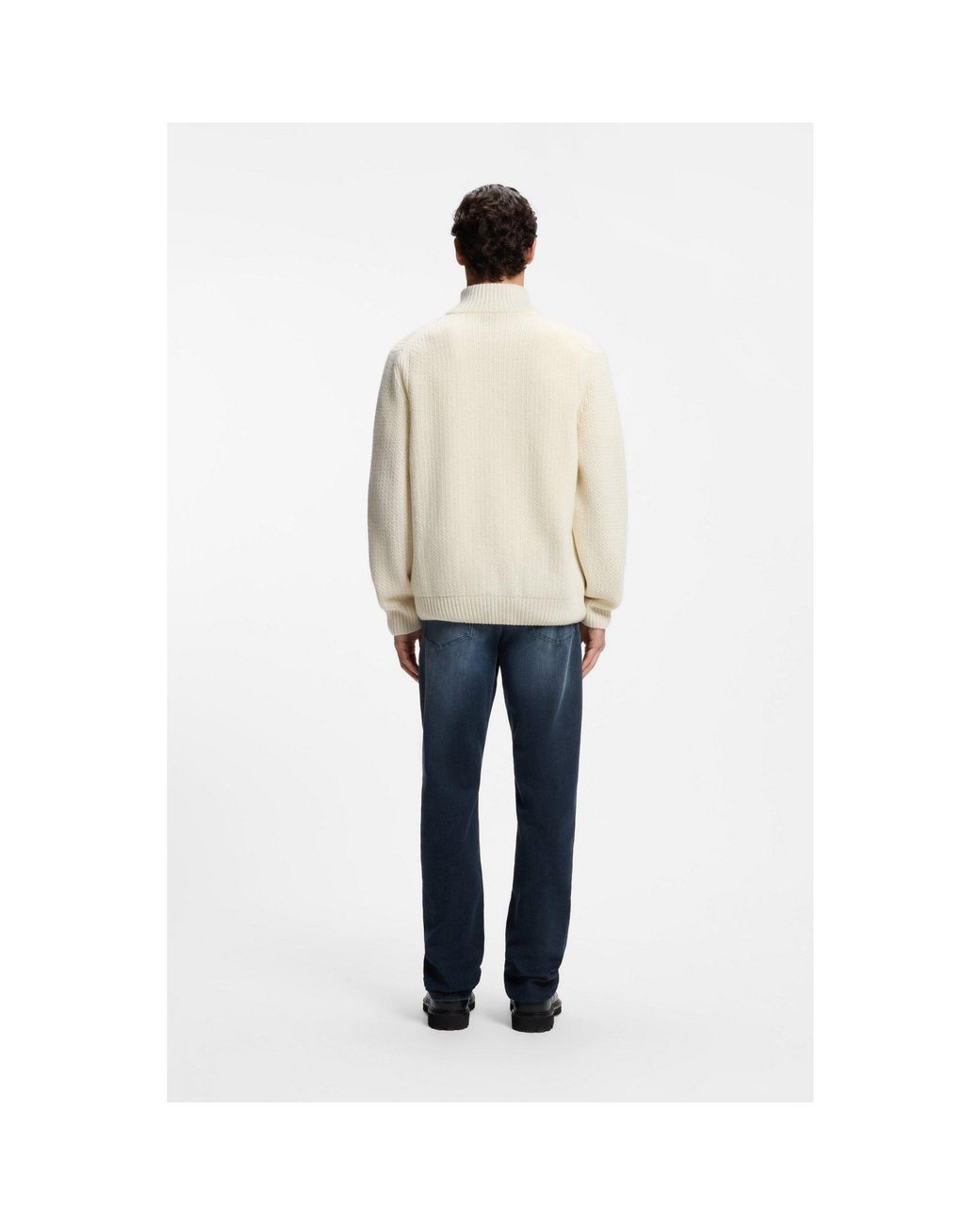 Boss Natural Zip-Neck Sweater With Knitted Structure for men