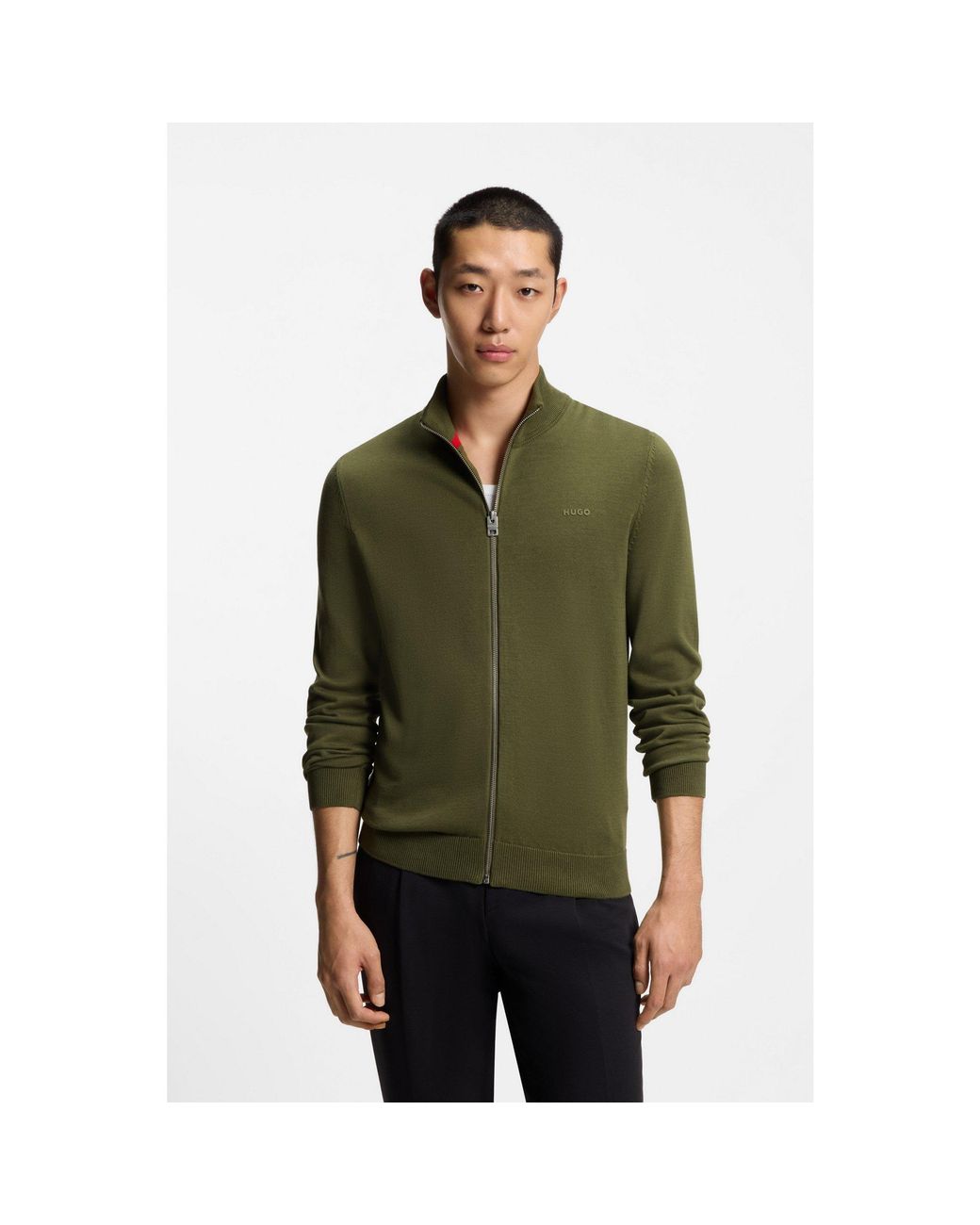 HUGO Green Knitted-Cotton Jacket for men