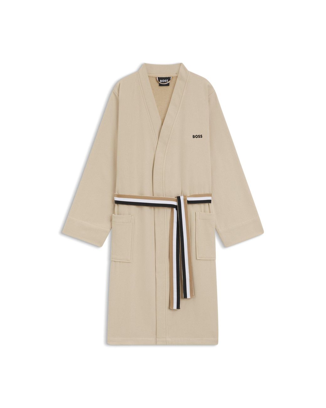 Boss Natural Cotton Dressing Gown With Signature-Stripe Belt