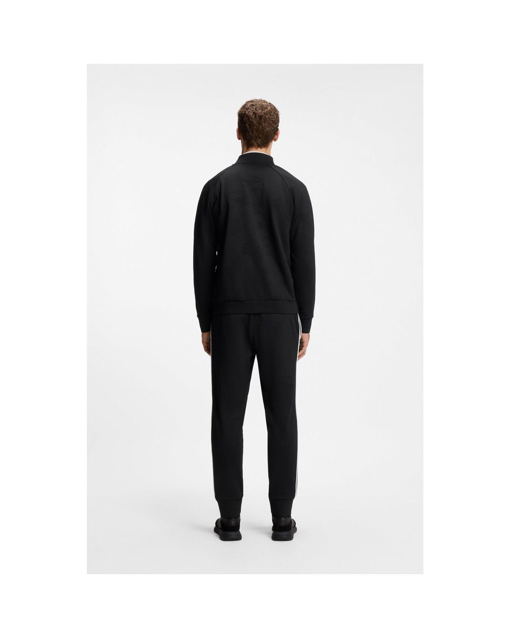 Boss Black Triangle-Jacquard Zip-Up Sweatshirt With Rubberised Logo for men