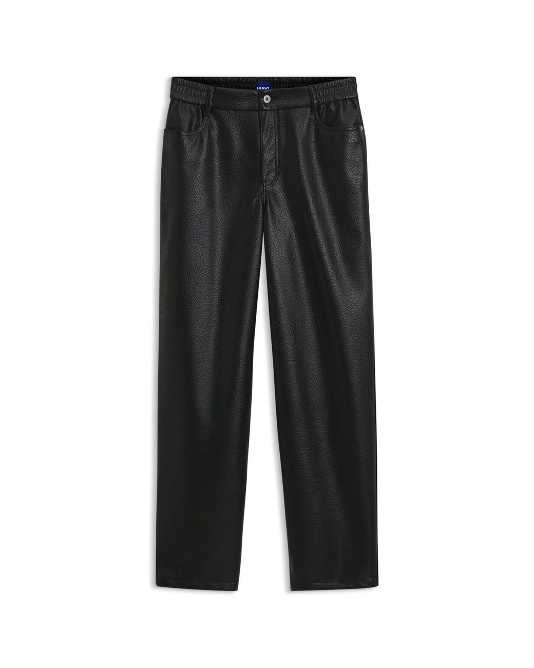 HUGO Black Relaxed-Fit Faux Leather Trousers With Patch Pockets