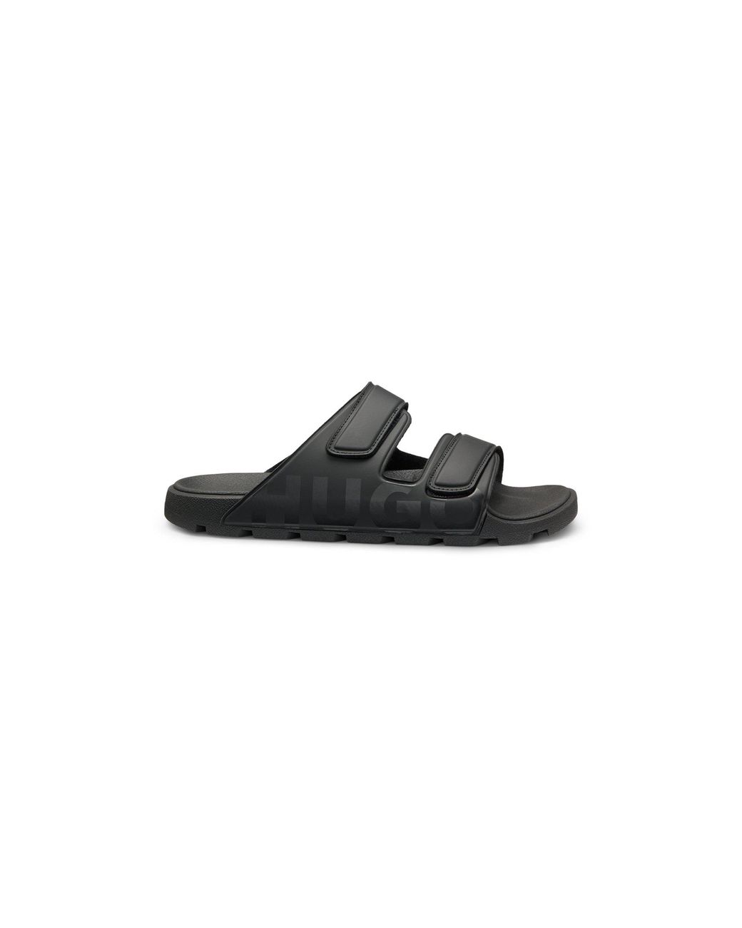 HUGO Black Twin-Strap Logo Slides for men