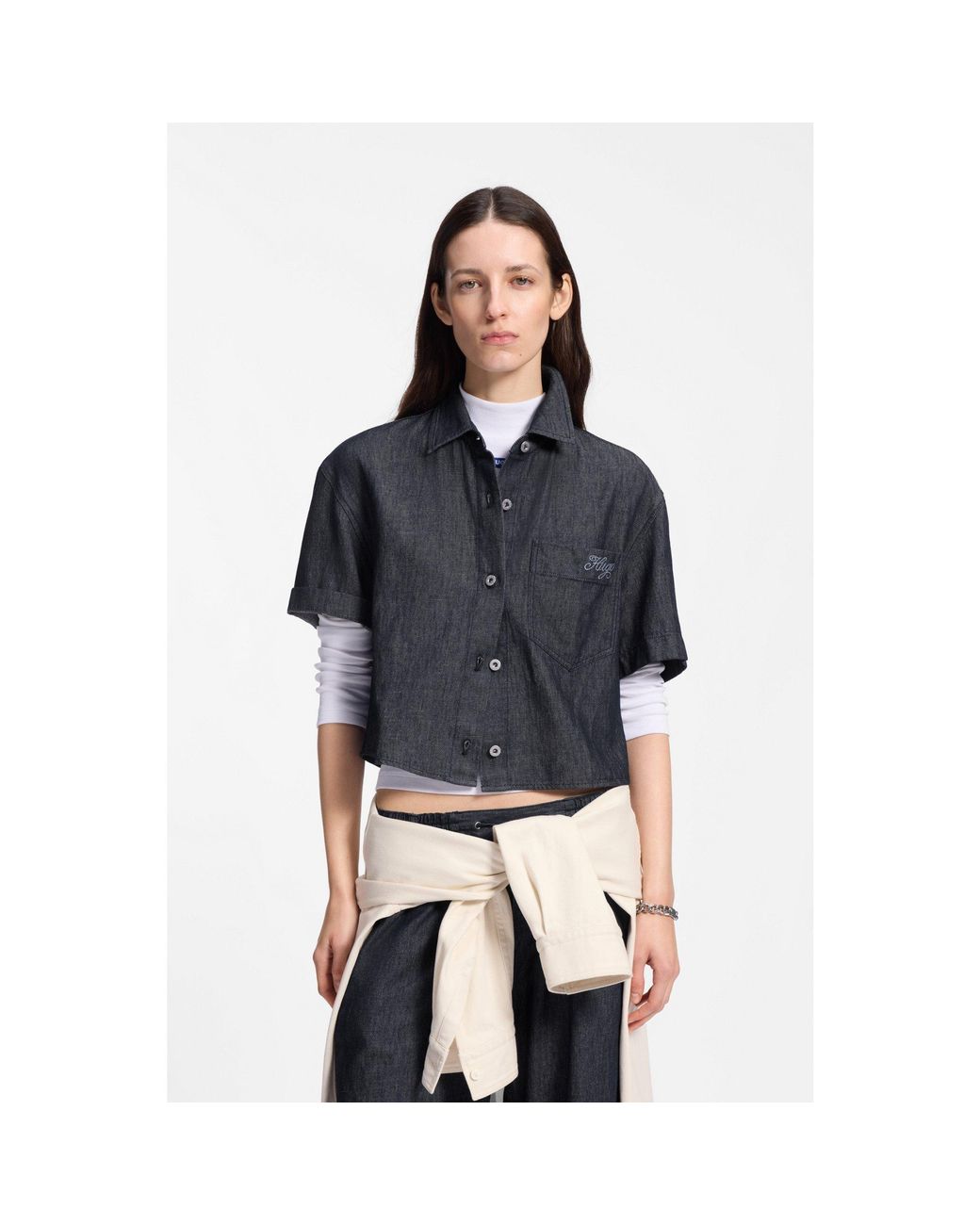 HUGO Blue Relaxed-Fit Cropped Blouse