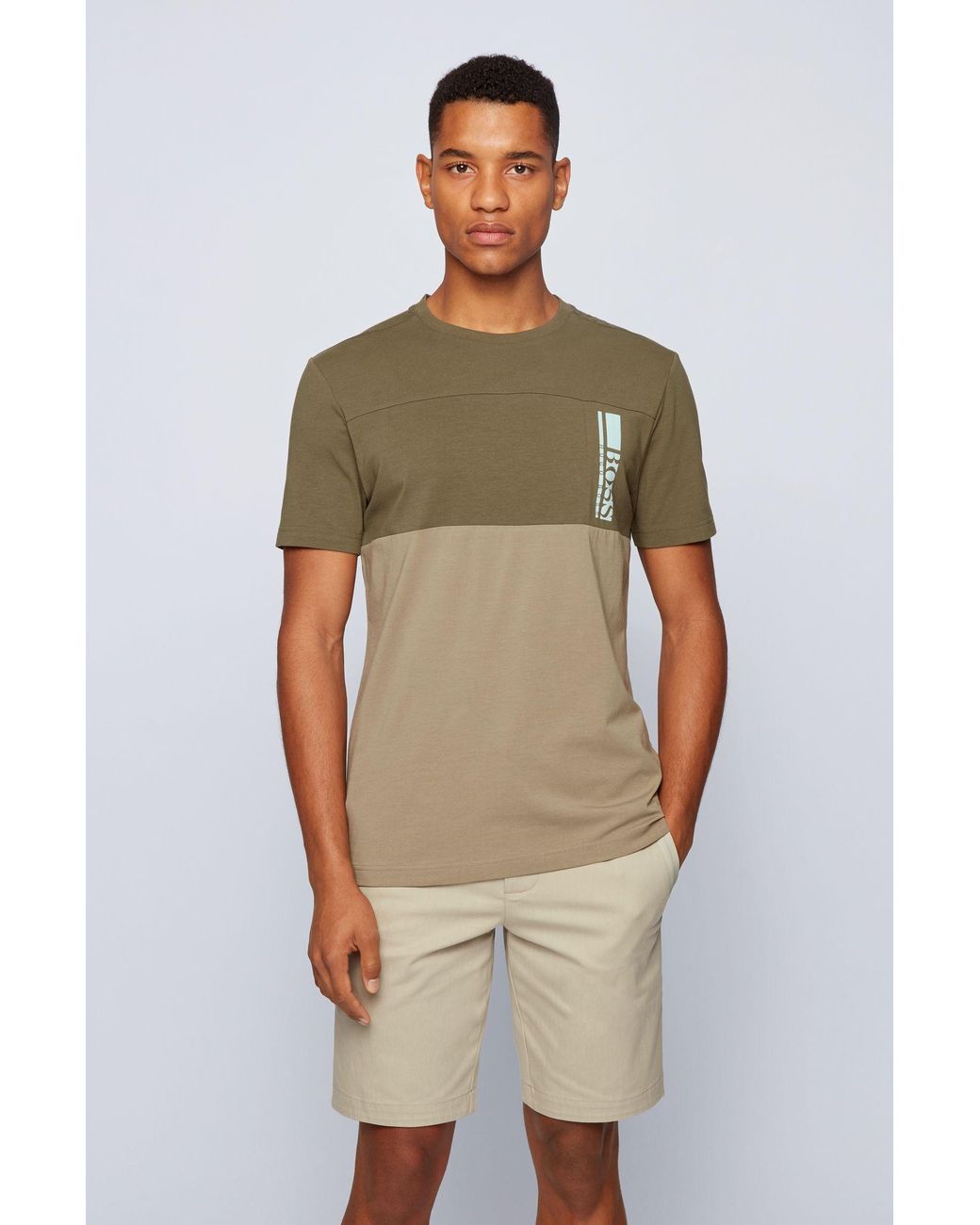 BOSS by Hugo Boss Color Block Logo T Shirt In Stretch Cotton Jersey in Dark Green (Green) for 
