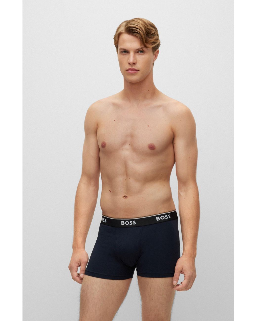 BOSS by HUGO BOSS Boss - Trunk 3p Power - 3 Pack Of Stretch Cotton Trunks  With Logo In Black in Blue for Men | Lyst