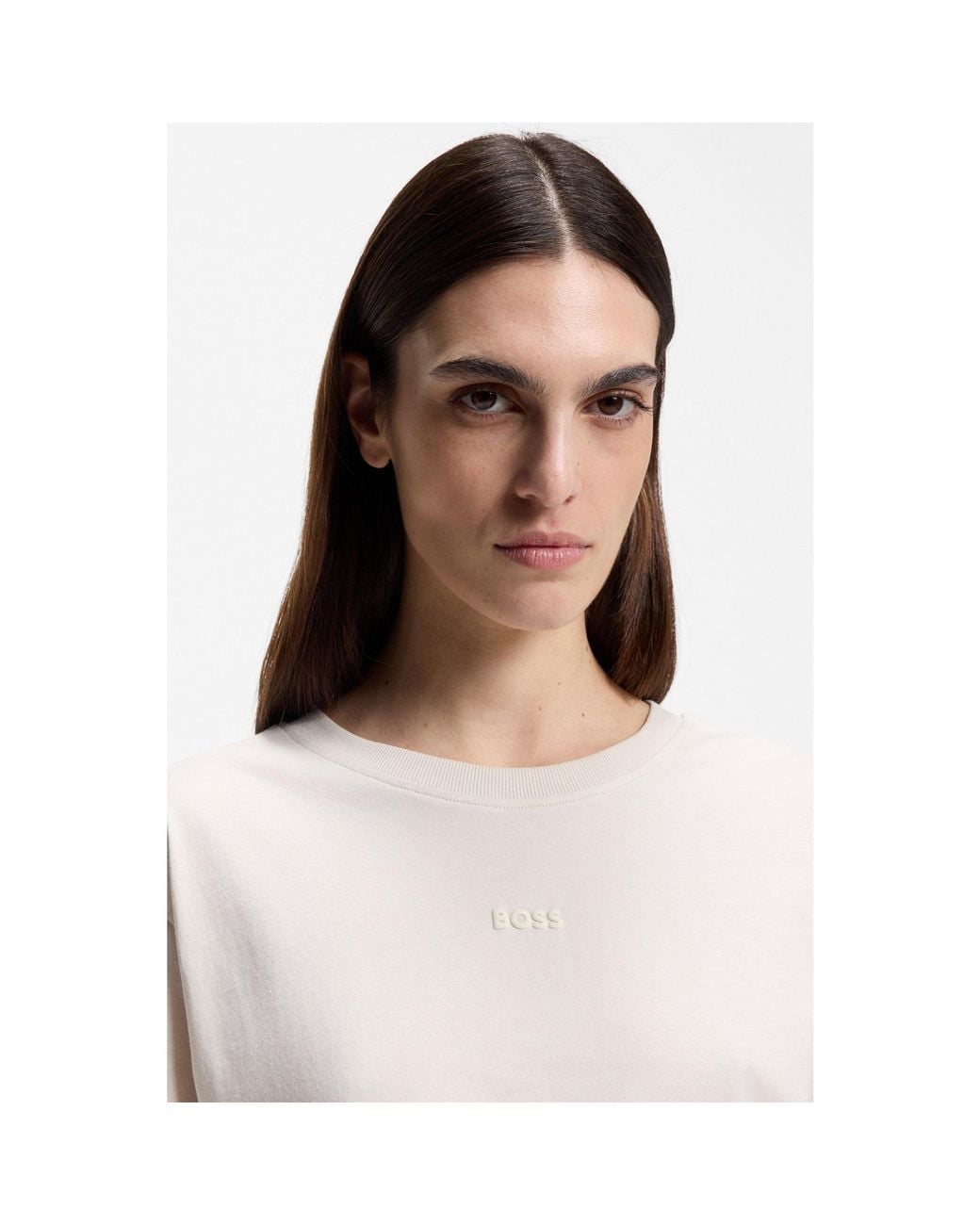 Boss White Oversized-Fit Cotton T-Shirt With Puff-Print Logo