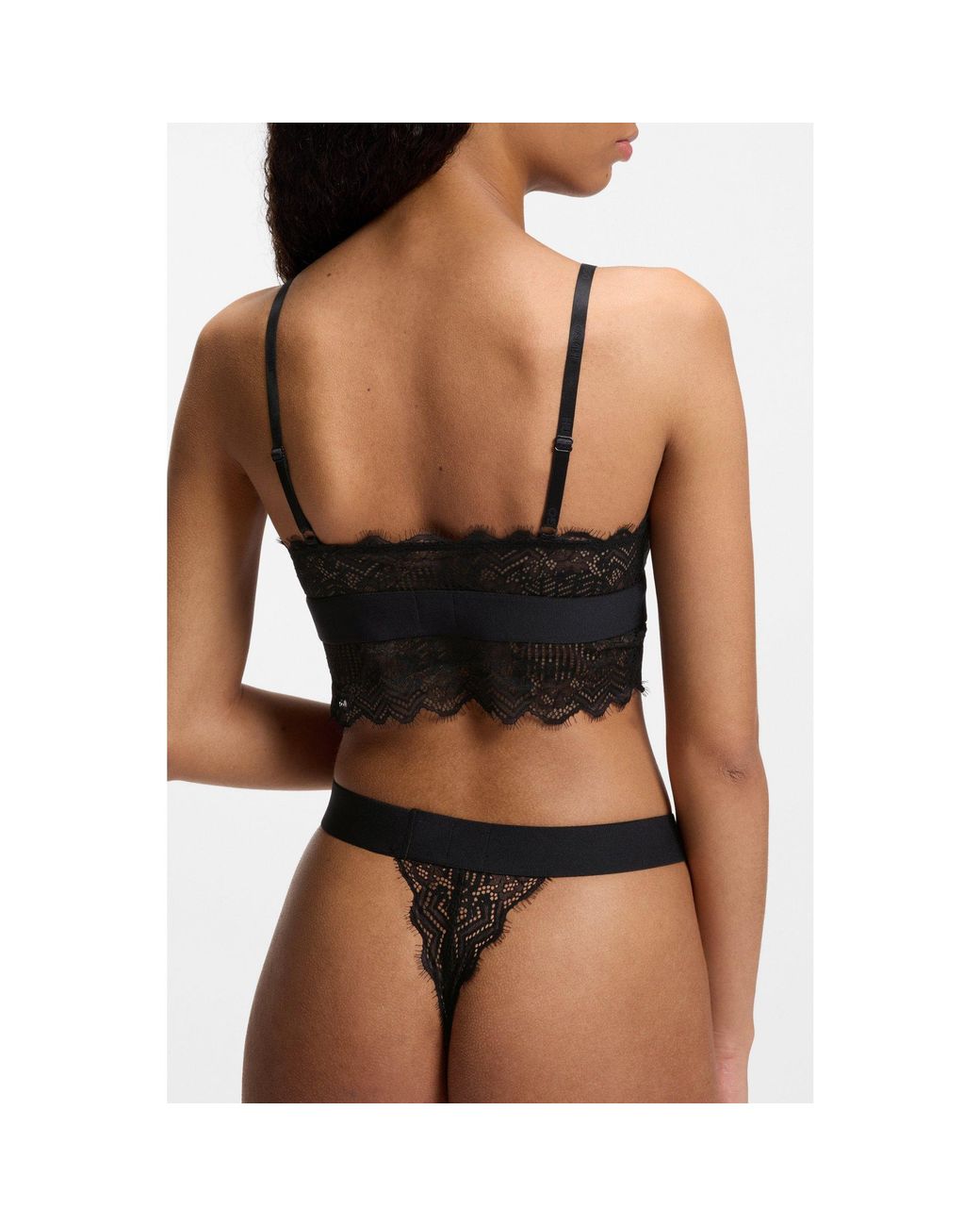 HUGO Black Lace-Trim Bra With Logo Label