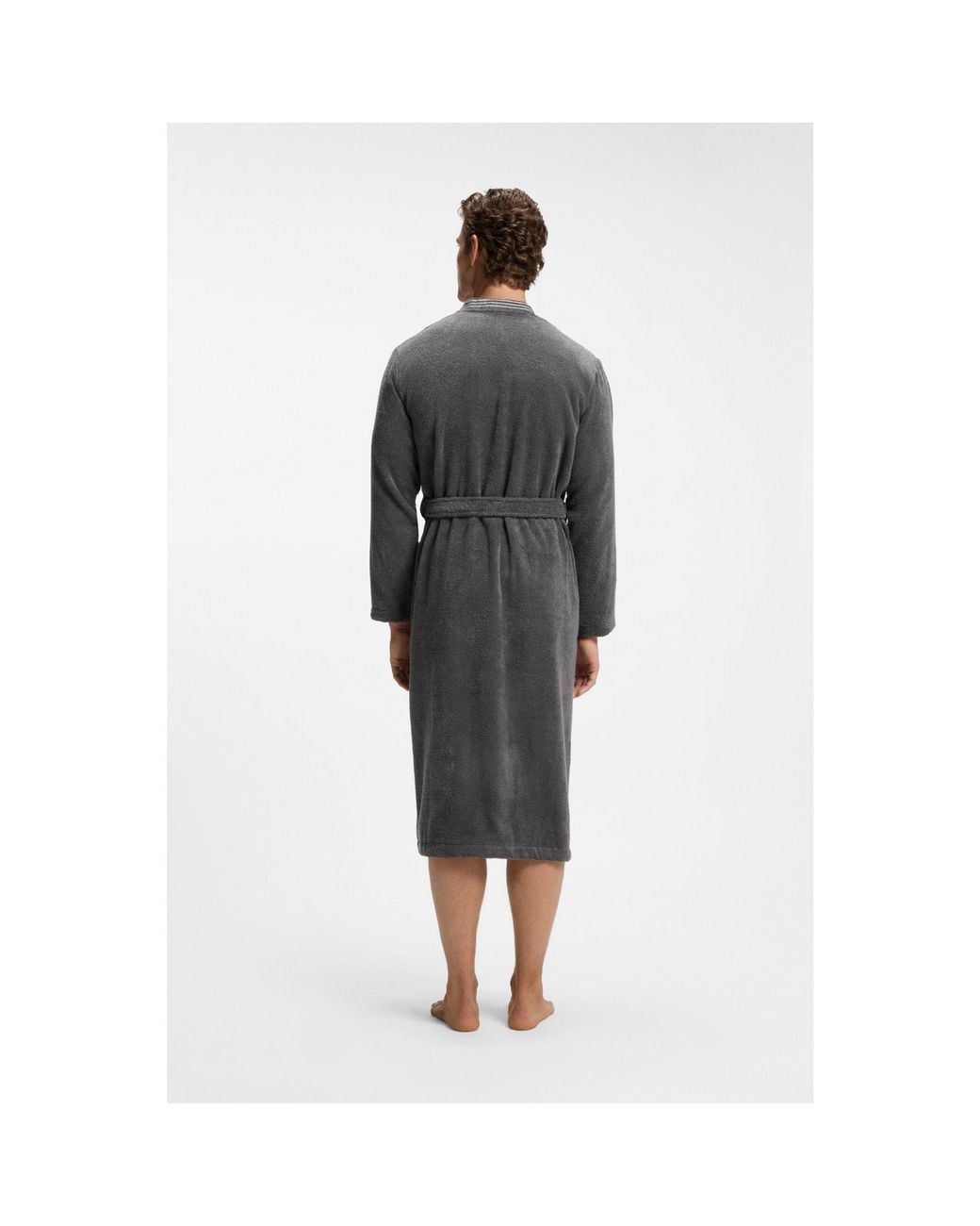 Boss Gray Cotton Dressing Gown With Embroidered Logo for men