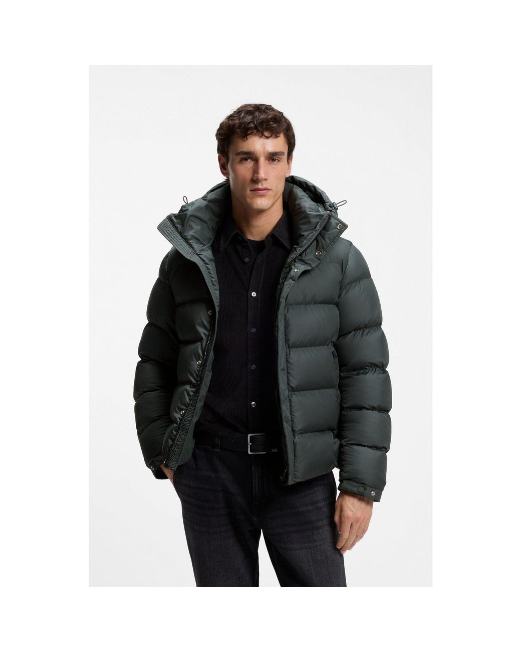 Boss Black Water-Repellent Hooded Puffer Jacket for men
