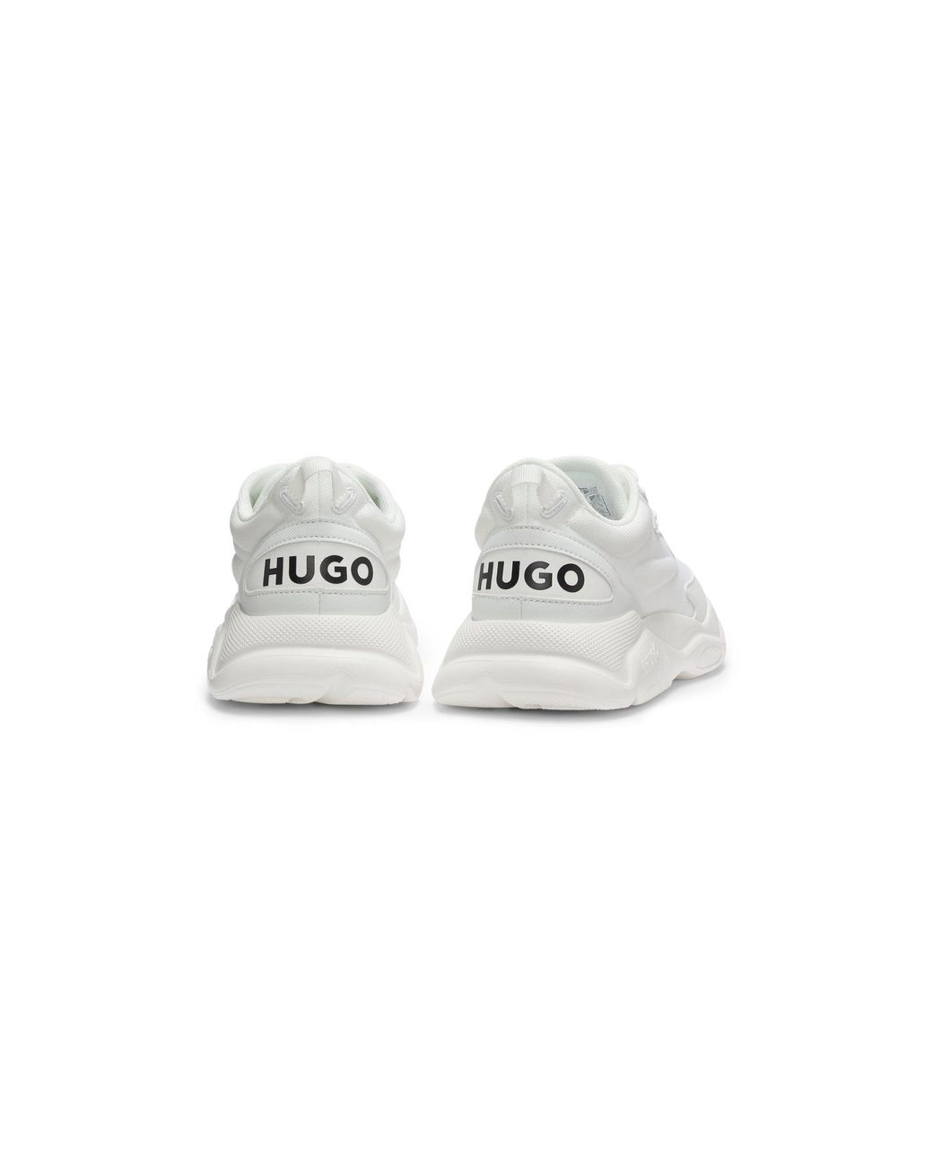 HUGO White Mixed-Material Lace-Up Trainers With Counter Logo