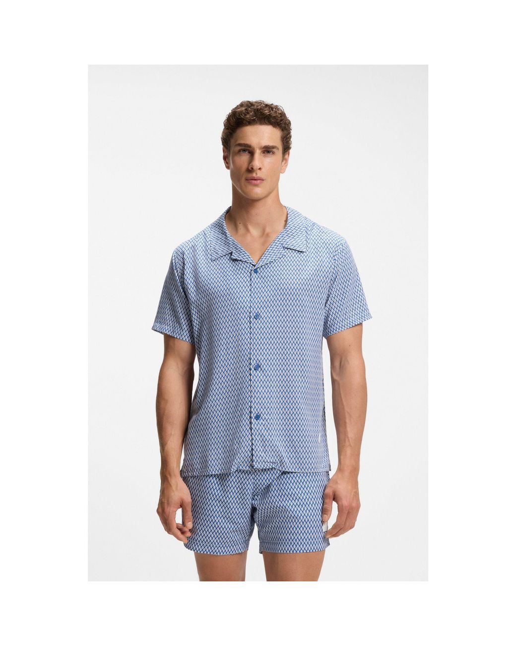 Boss Blue Regular-Fit Shirt With All-Over Print for men