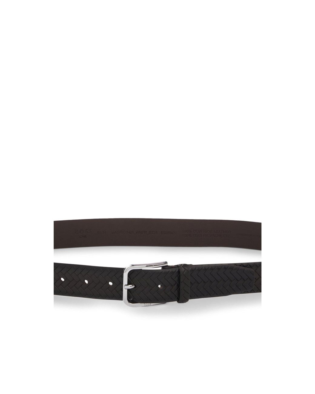 Boss Black Woven-Leather Belt With Pin Buckle for men