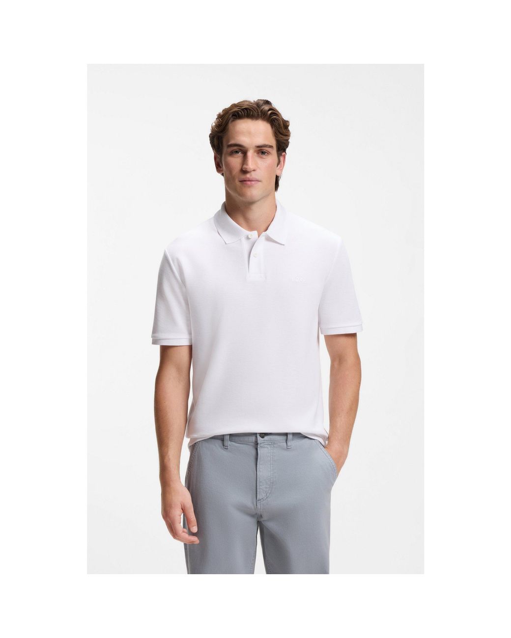 Boss White Regular-Fit Polo Shirt for men