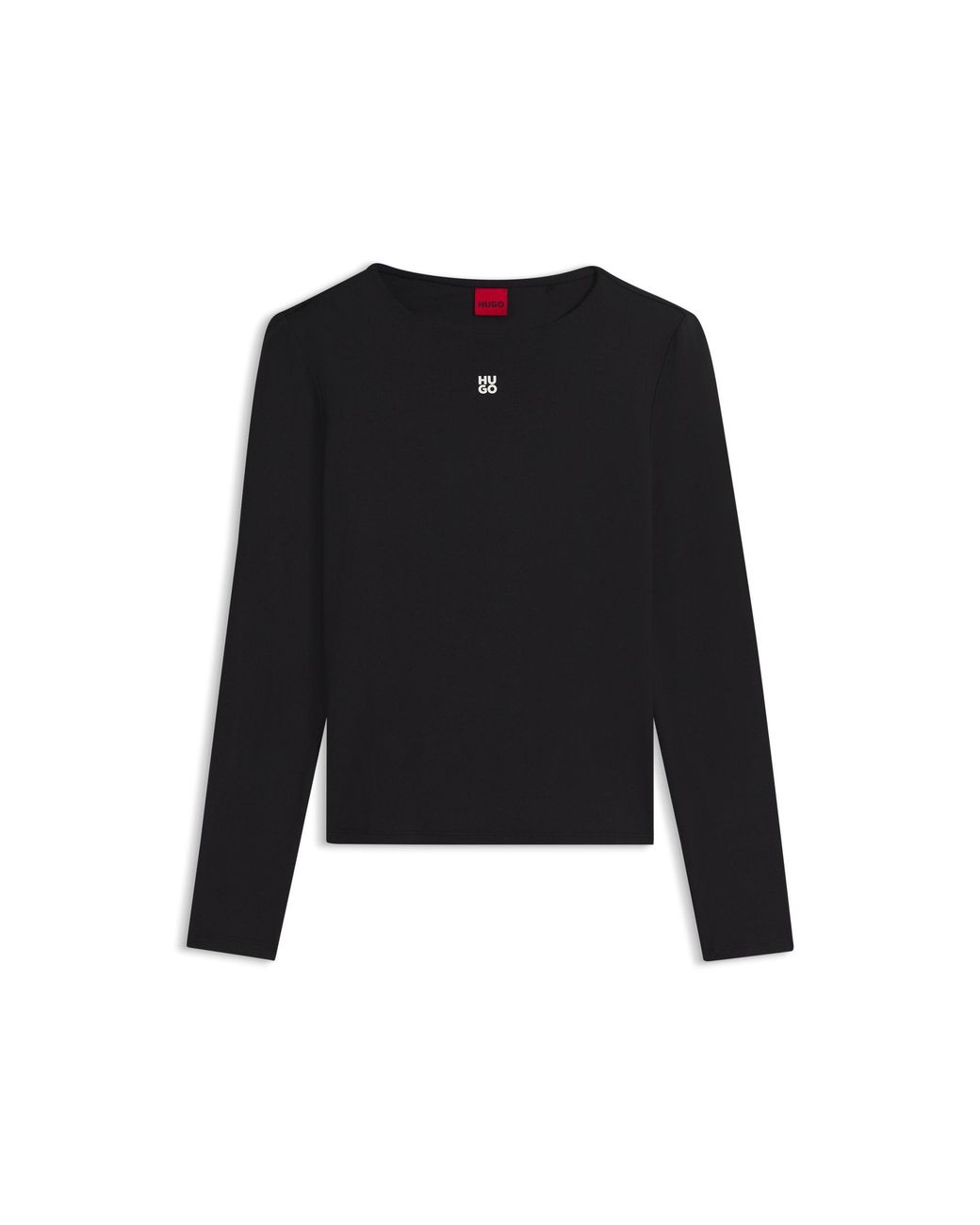HUGO Black Stretch-Jersey Top With Stacked-Logo Print