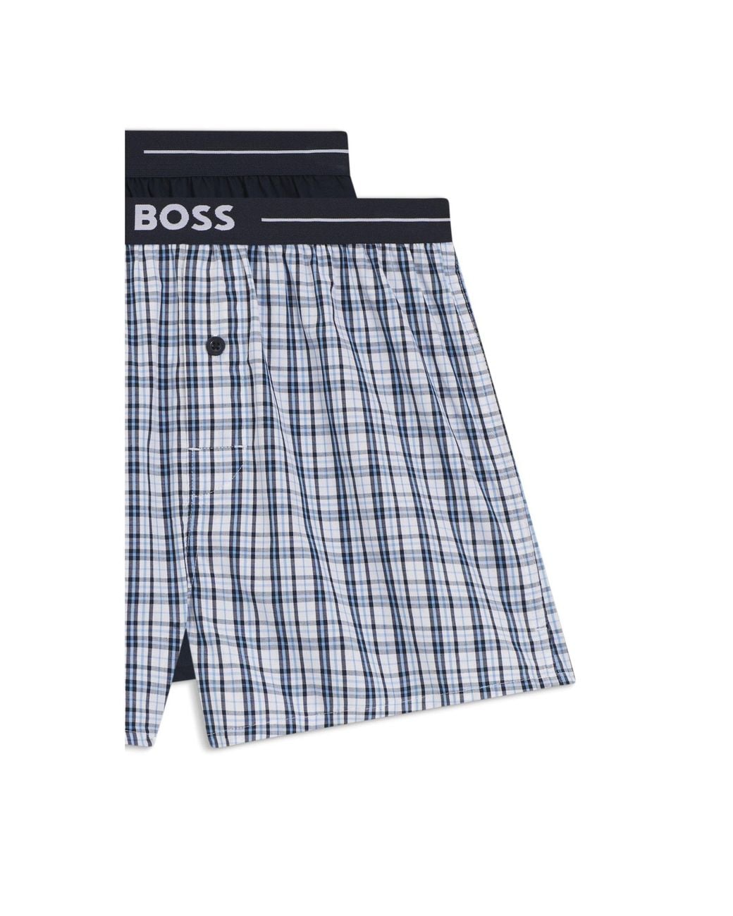 Boss Blue Two-Pack Of Cotton Pyjama Shorts With Logo Waistbands for men