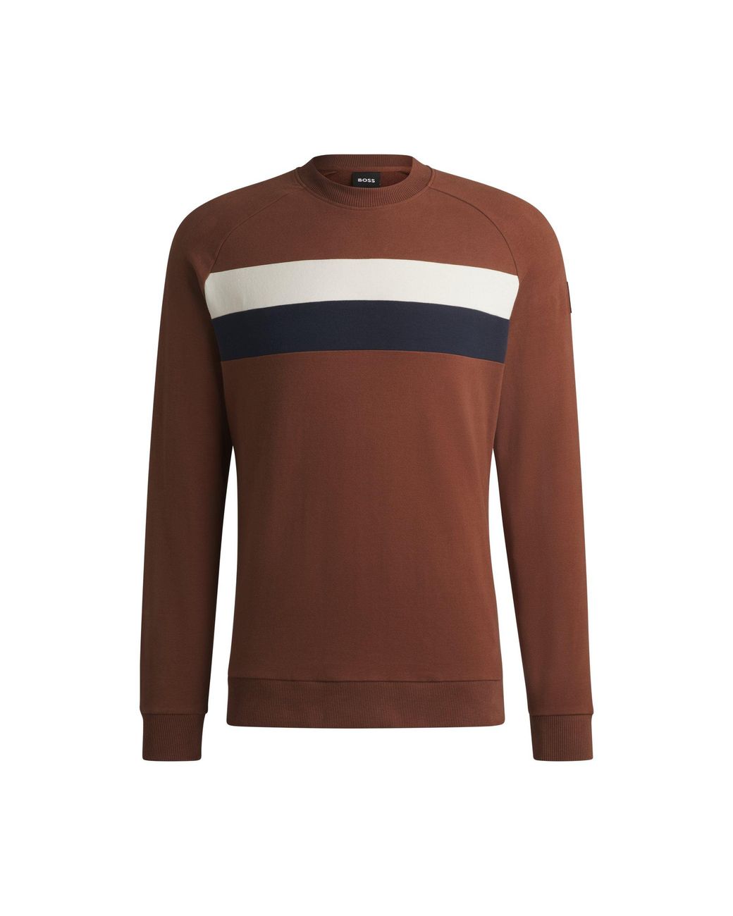 Boss Brown Equestrian Stretch-Cotton Sweatshirt With Block Stripes for men