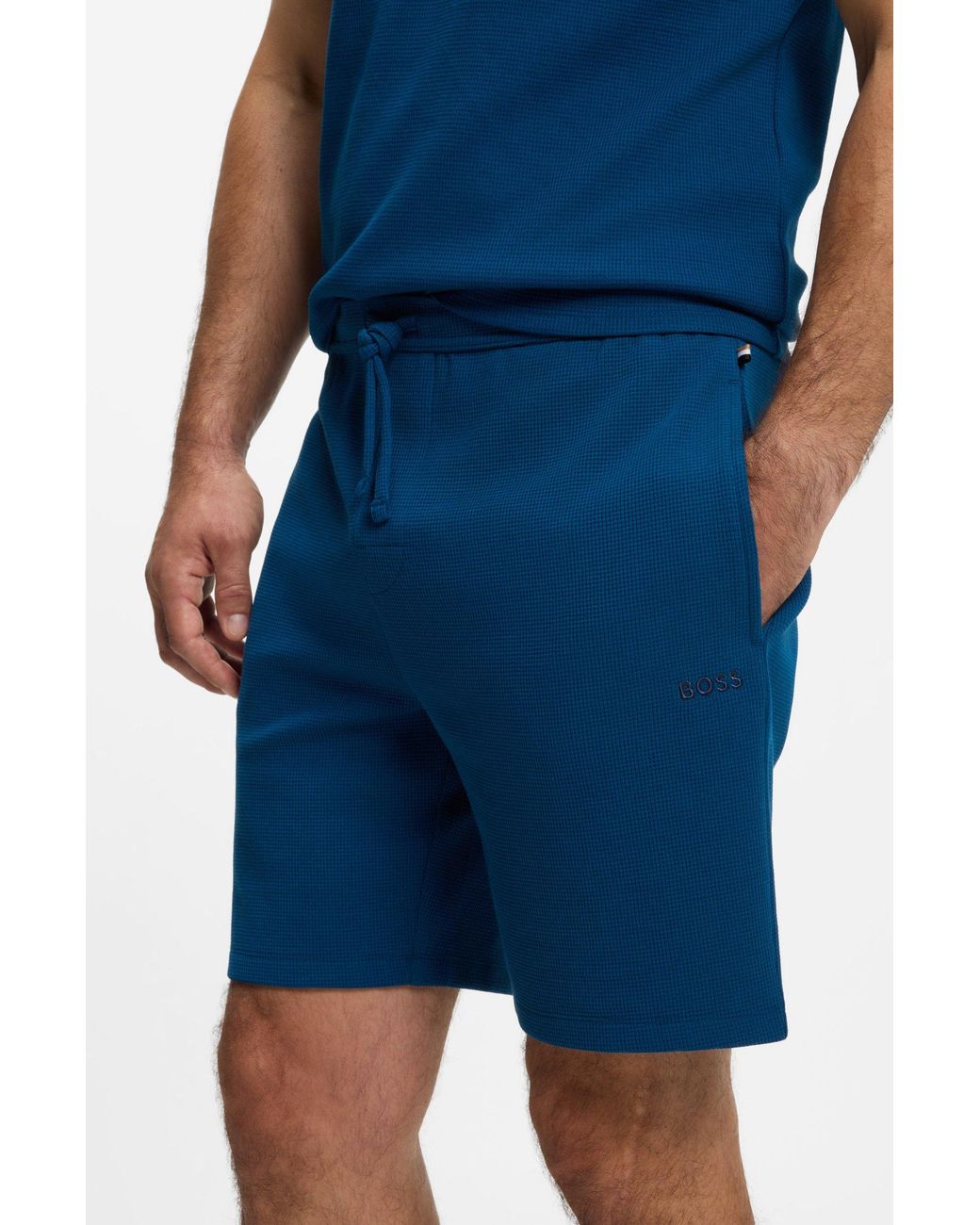 Boss Pyjamashort Met Wafelstructuur in het Blue voor heren