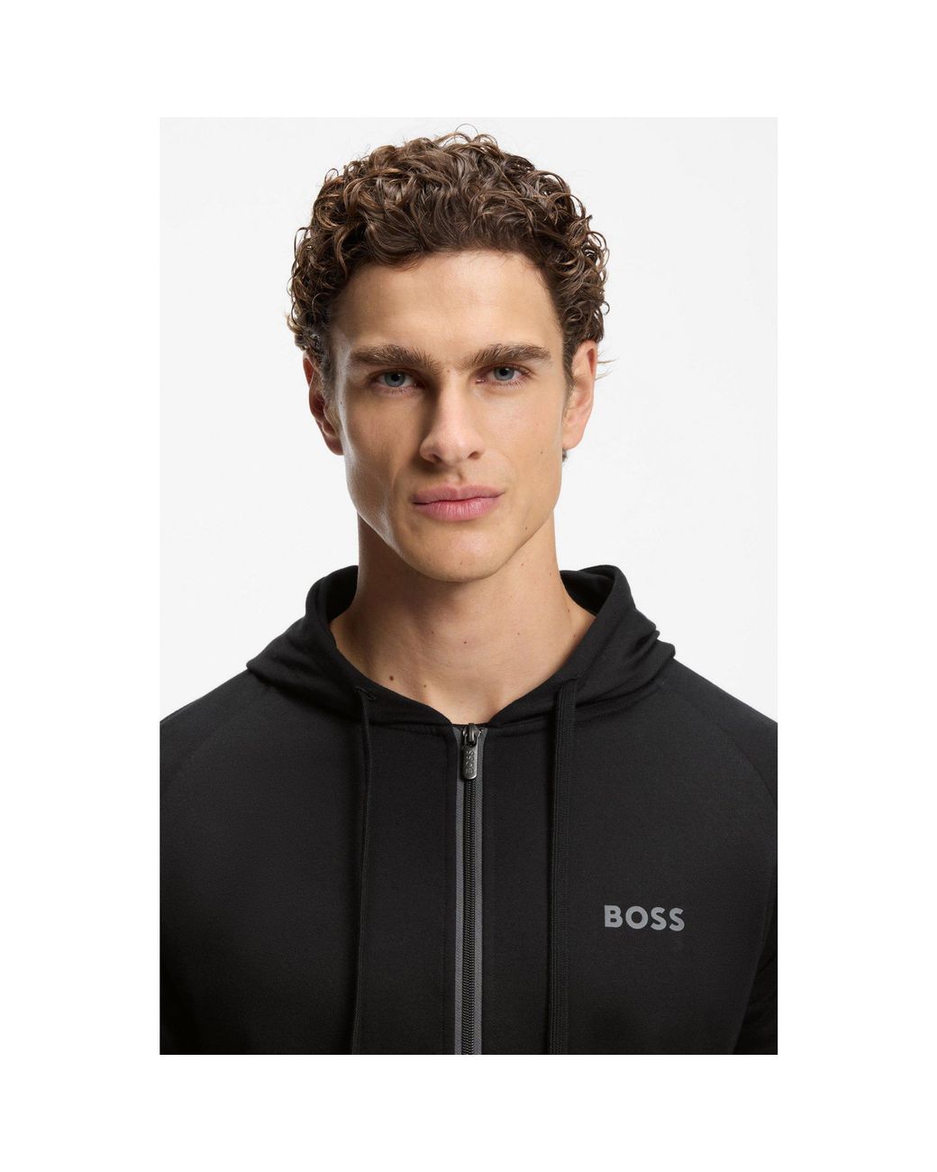 Boss Black Cotton-Terry Hoodie With Contrast Zip for men