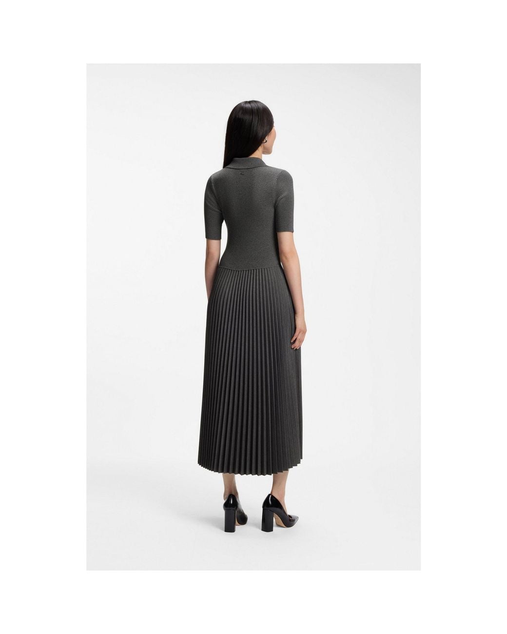 Boss Black Short-Sleeved Polo Dress With Pleated Skirt