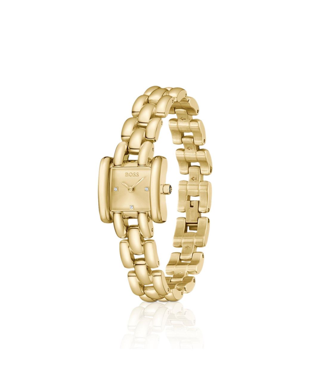 Boss Metallic Square-Tone Watch With Sculptural Bracelet