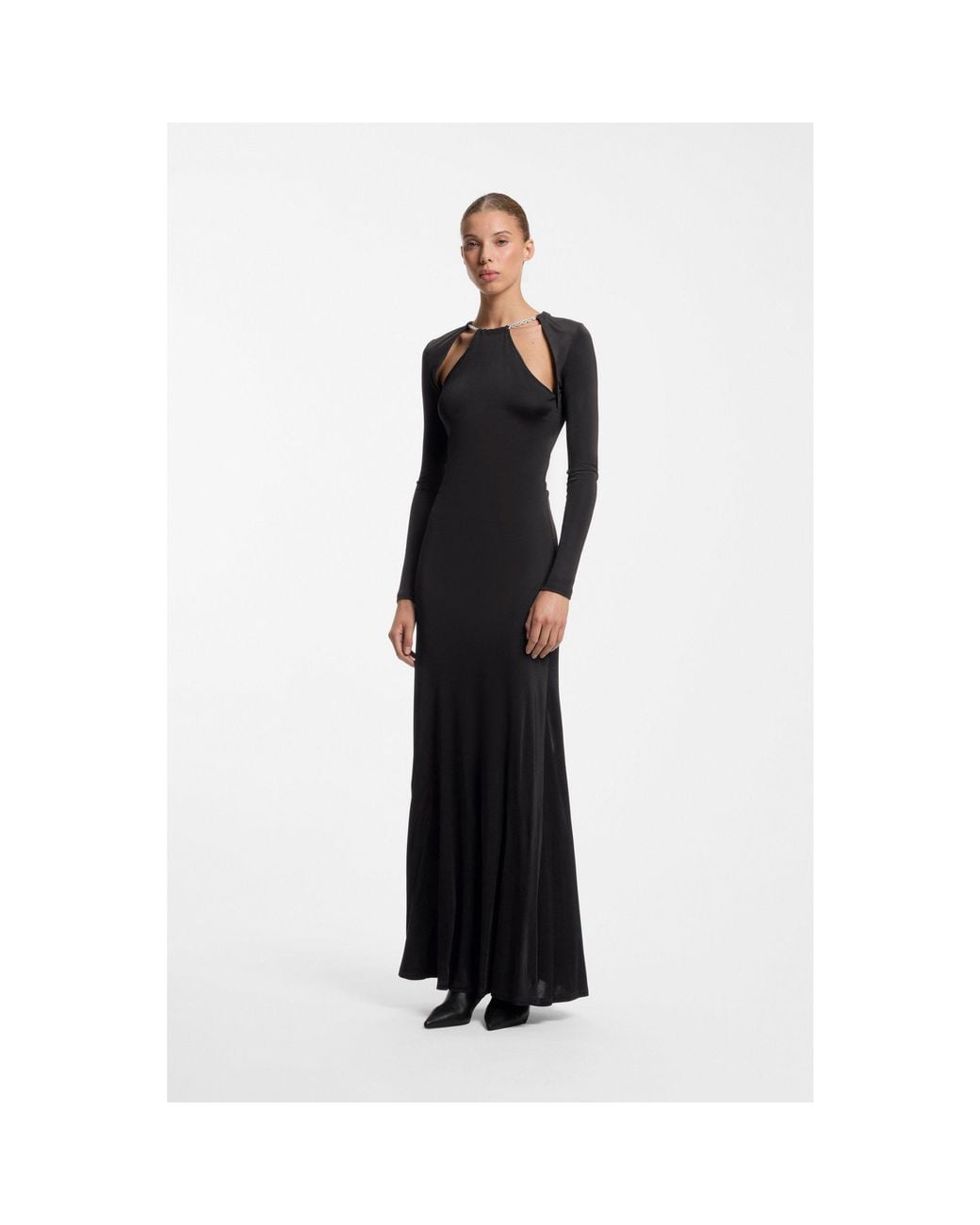HUGO Black Long-Sleeved Jersey Dress With Chain Necklace