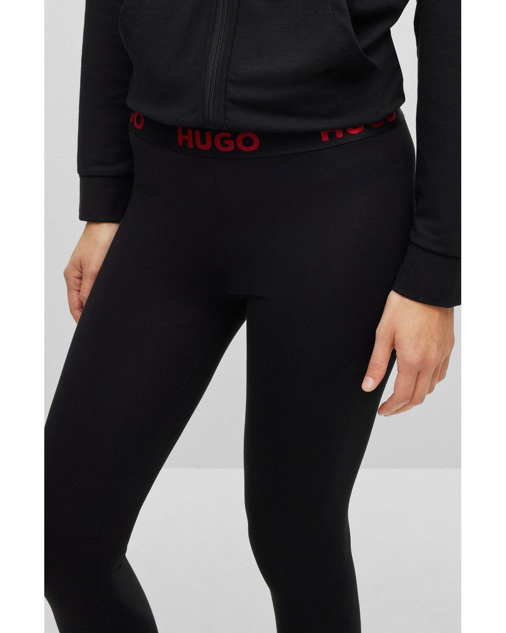 BOSS Stretch-cotton leggings With Logo Waistband in Black