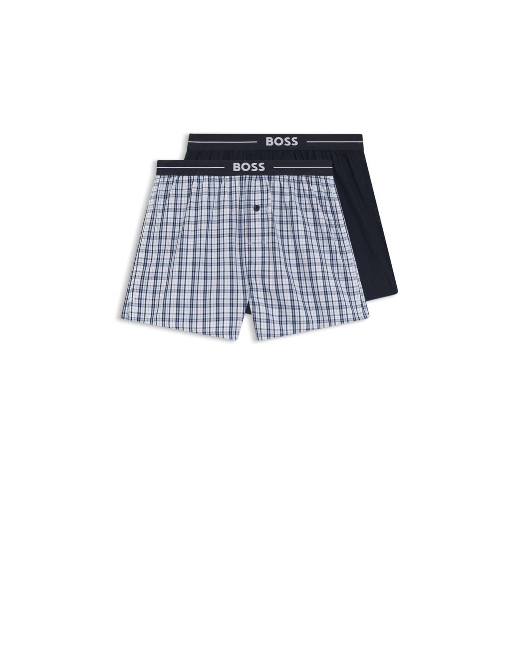 Boss Blue Two-Pack Of Cotton Pyjama Shorts With Logo Waistbands for men