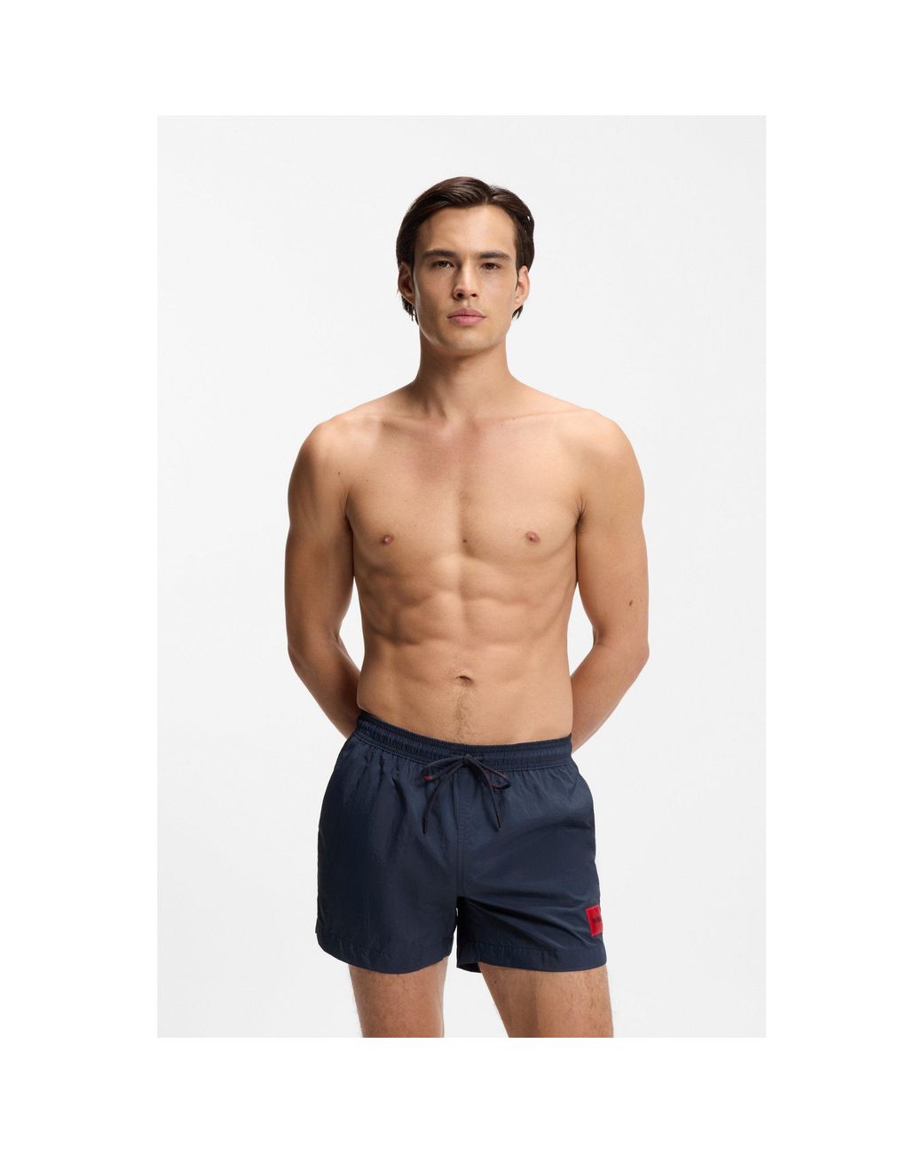 HUGO Blue Logo-Label Swim Shorts for men