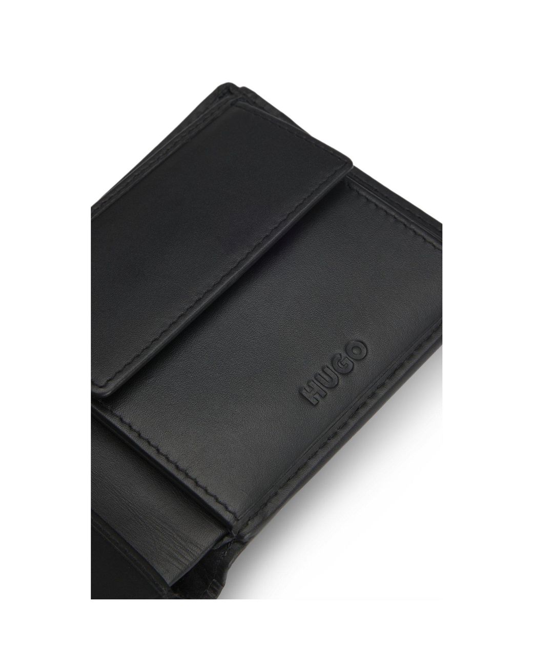 HUGO Black Leather Wallet With Stacked Logo And Coin Pocket for men