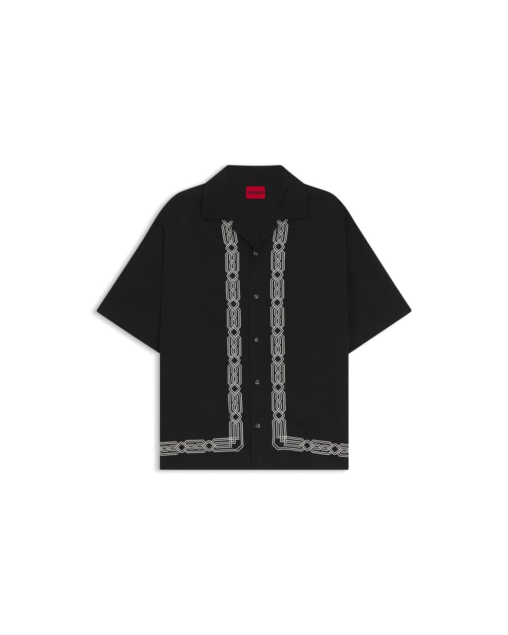 HUGO Black Oversized-Fit Shirt With Embroidered Pattern for men