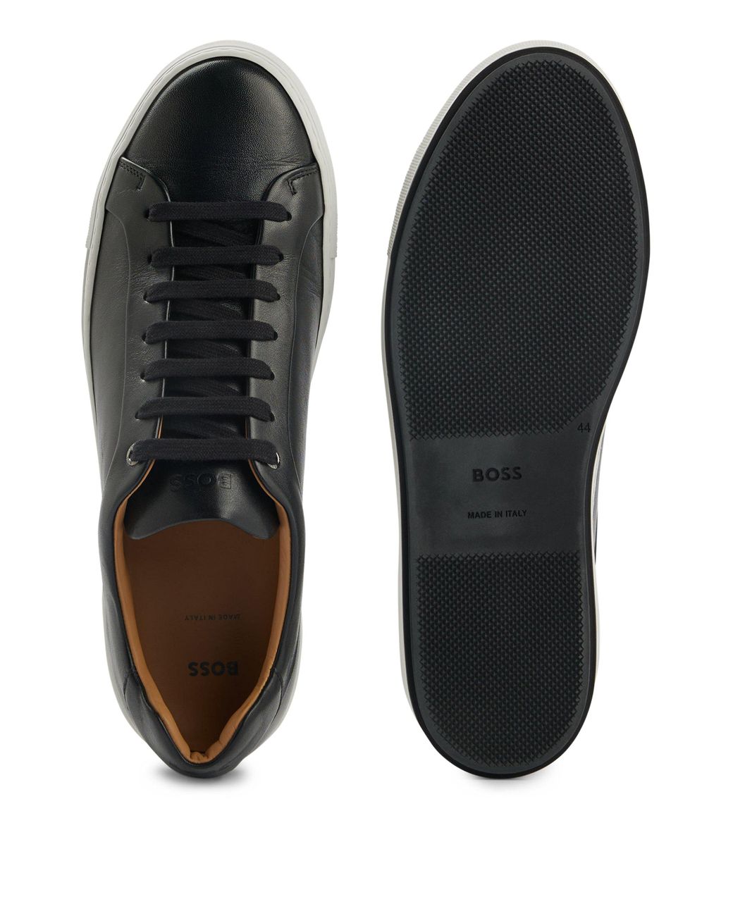BOSS by HUGO BOSS Burnished-leather Low-profile Trainers With Rubber Sole  in Black for Men | Lyst