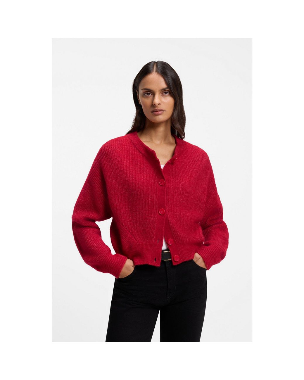 Boss Red Relaxed-Fit Cardigan With Open-Knit Details