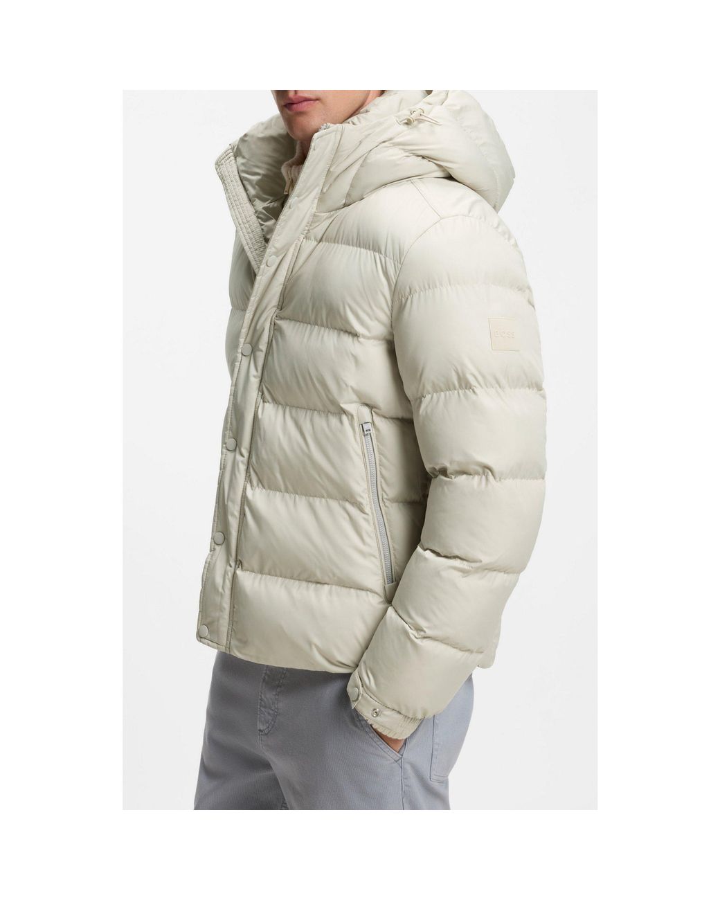 Boss Natural Water-Repellent Hooded Puffer Jacket for men
