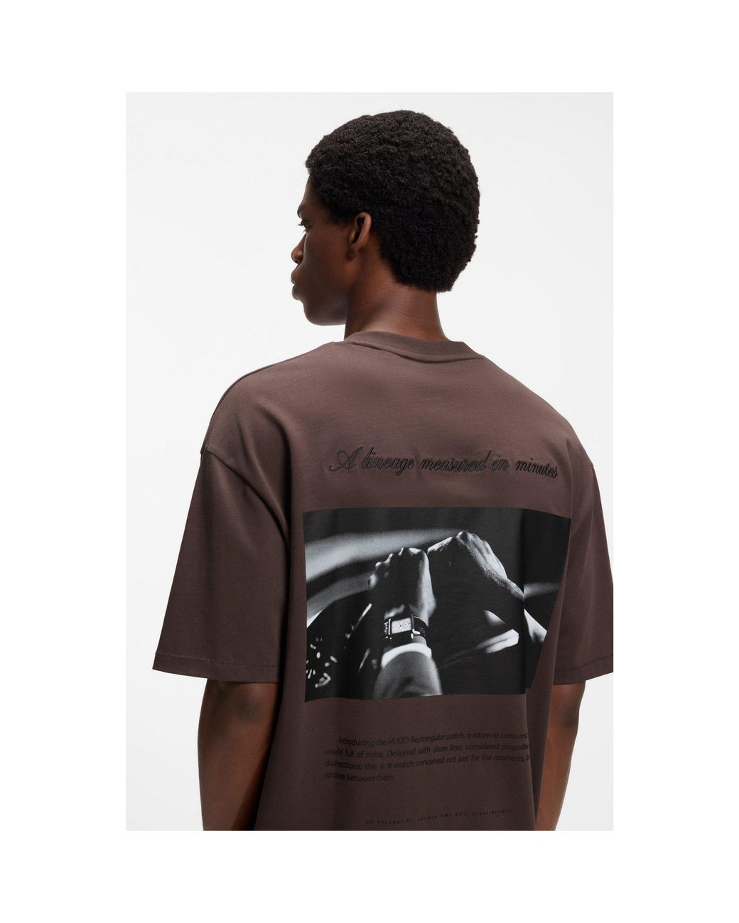 HUGO Brown Oversize-Fit Cotton T-Shirt With Mixed Branding for men