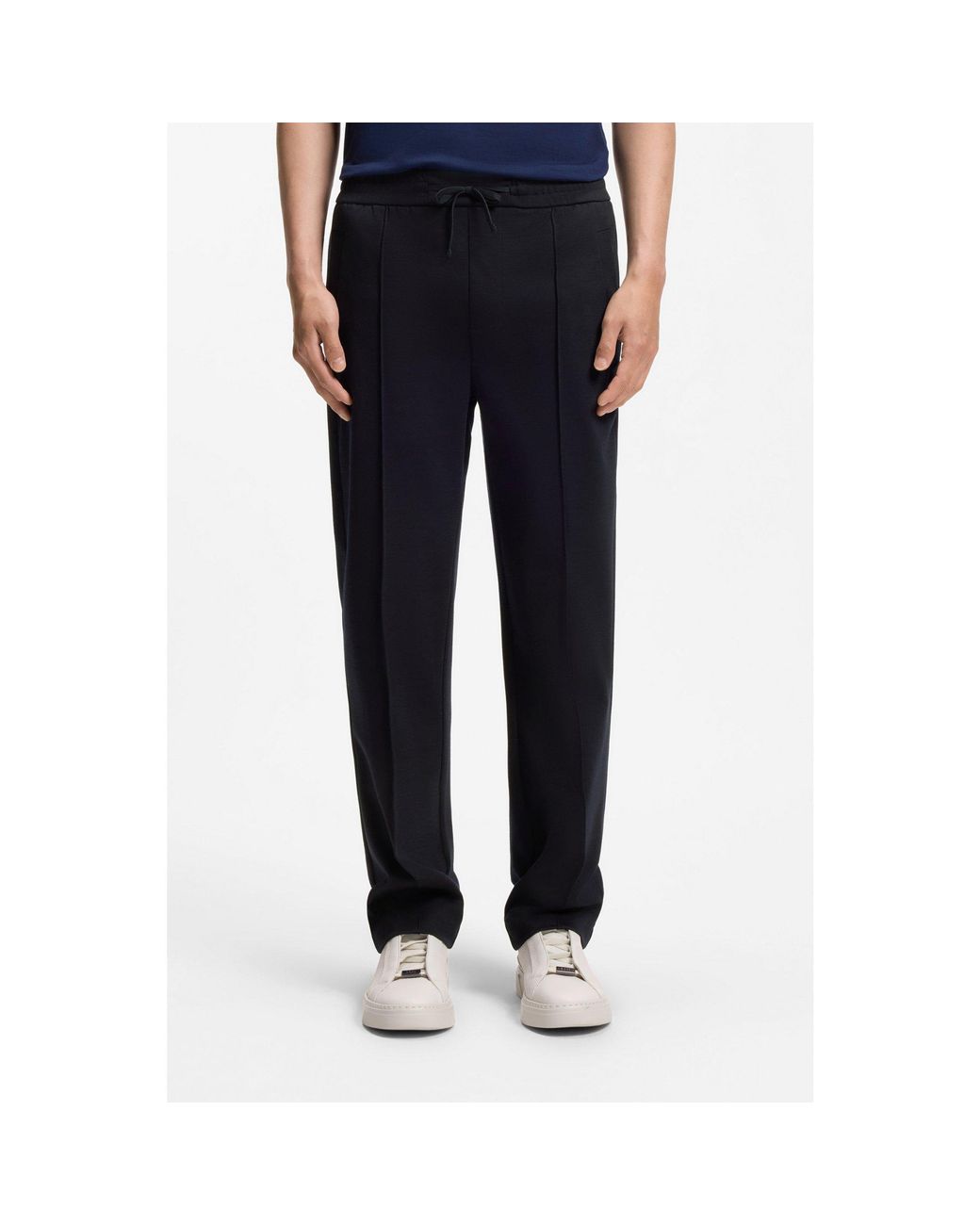 Boss Blue Straight-Fit Wool-Blend Trousers With Drawstring Waist for men
