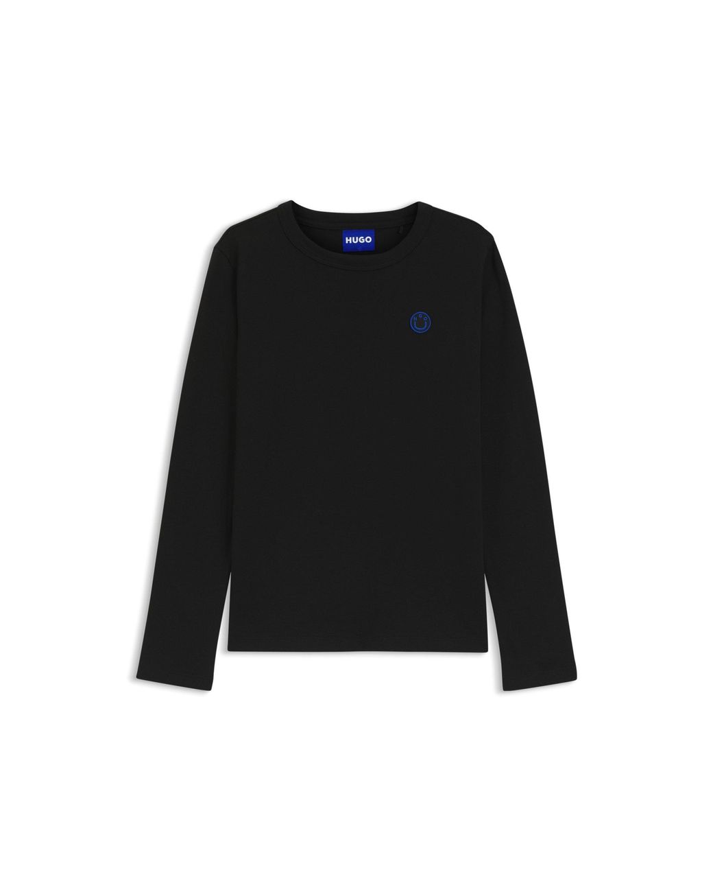 HUGO Black Cotton-Jersey Top With Happy Logo Badge