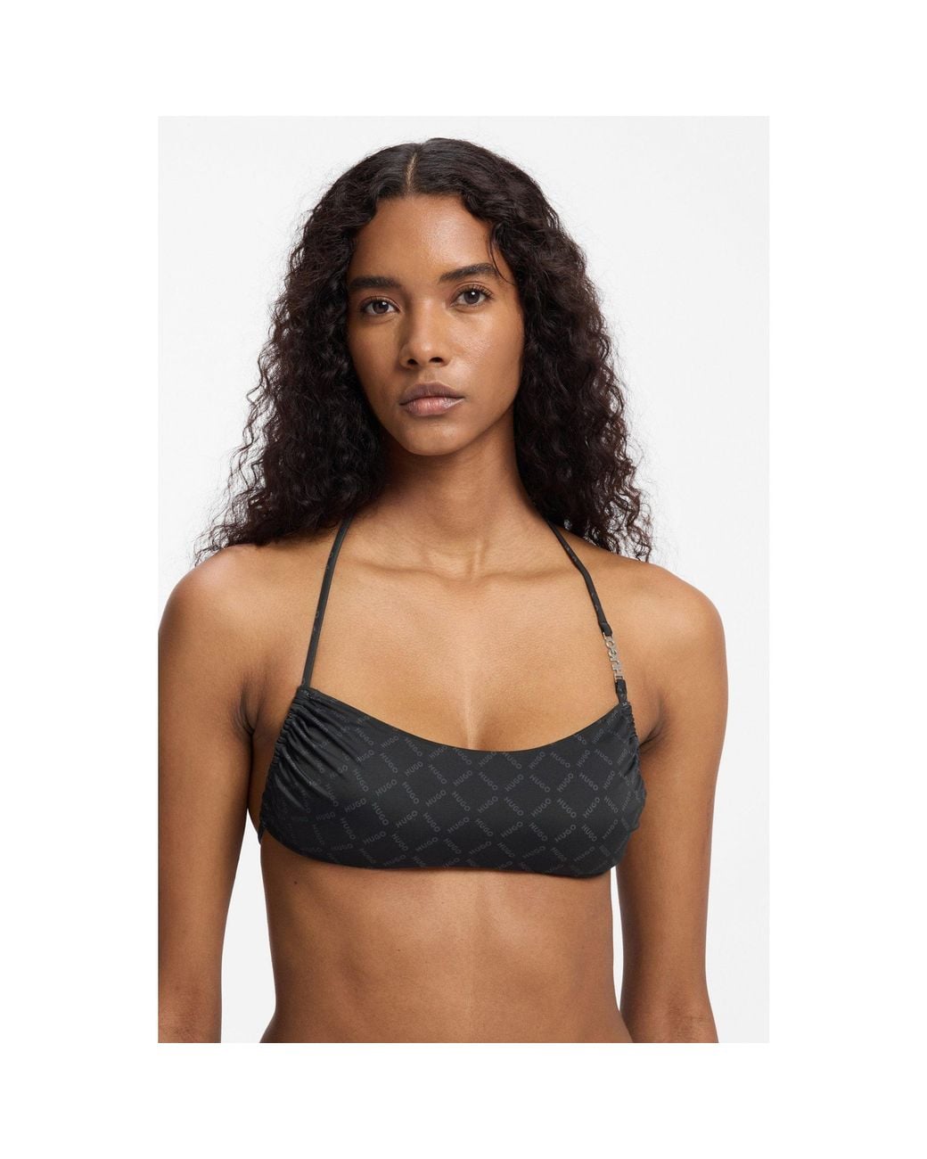 HUGO Black Logo-Print Bikini Top