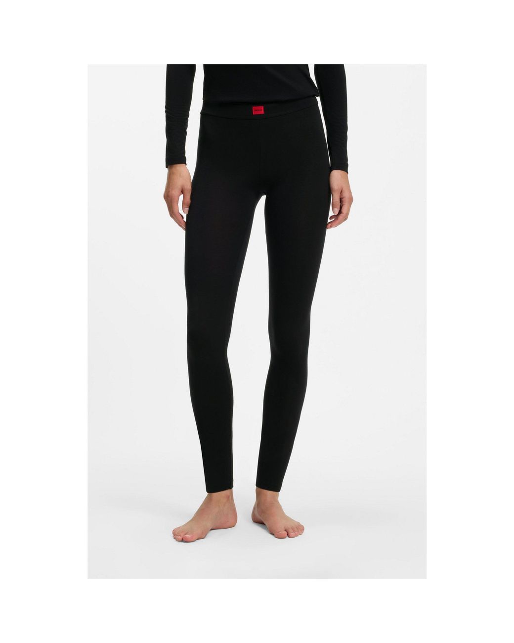 HUGO Black Slim-Fit Leggings With Woven Logo Label
