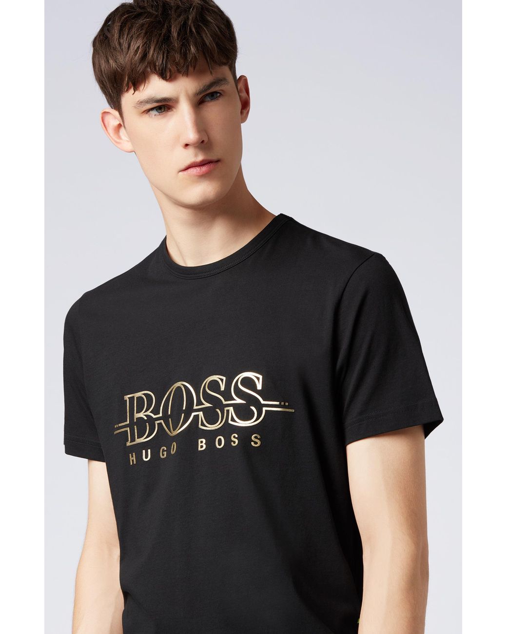 BOSS by HUGO BOSS Gold Capsule T-shirt In Pure Cotton With Foil Artwork in  Black for Men | Lyst Canada